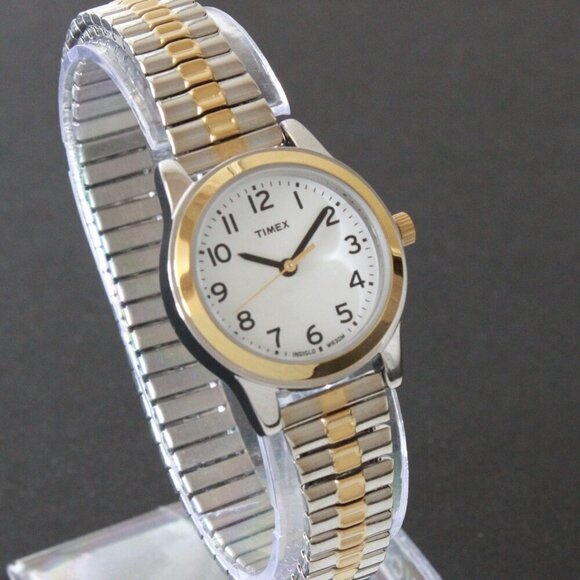 Essex Ave Ladies Indiglo Quartz Watch By Timex Two Tone Expansion Bracelet 25mm main image 11